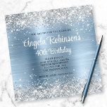 Invitación Silver Glitter Light Blue Glam 40th Birthday<br><div class="desc">A glamorous monogrammed 40th birthday invitation for her. Faux sparkly silver glitter with sparkles against a light steel blue brushed metal foil graphic image. You can change the black or white font colors. All the sparkly, glittery and shiny elements in this modern girly design are digital graphics that print like...</div>