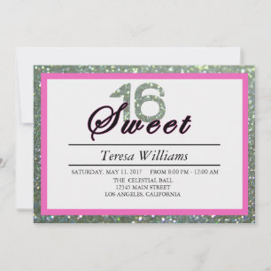 Invitación Silver Glitter Sweet 16 Birthday Party Invitation