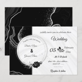 Invitación silver gray & black flowers botanical wedding