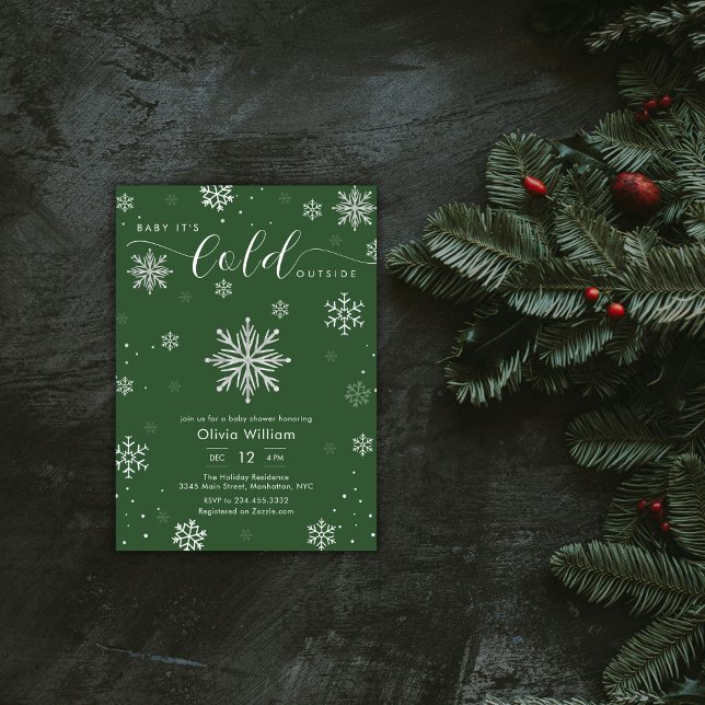 Invitación Silver Green Magical Winter Snowflake Baby Shower  (Silver Green Magical Winter Snowflake Baby Shower Invitation)