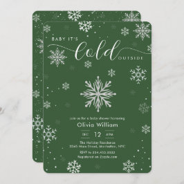 Invitación Silver Green Magical Winter Snowflake Baby Shower