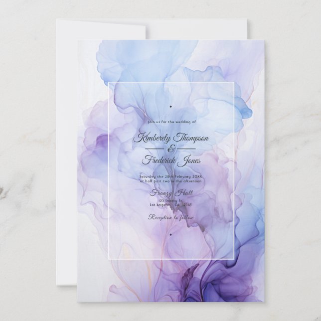 Invitación Silver, Icy Blue y Lilac Ink Boda (Anverso)