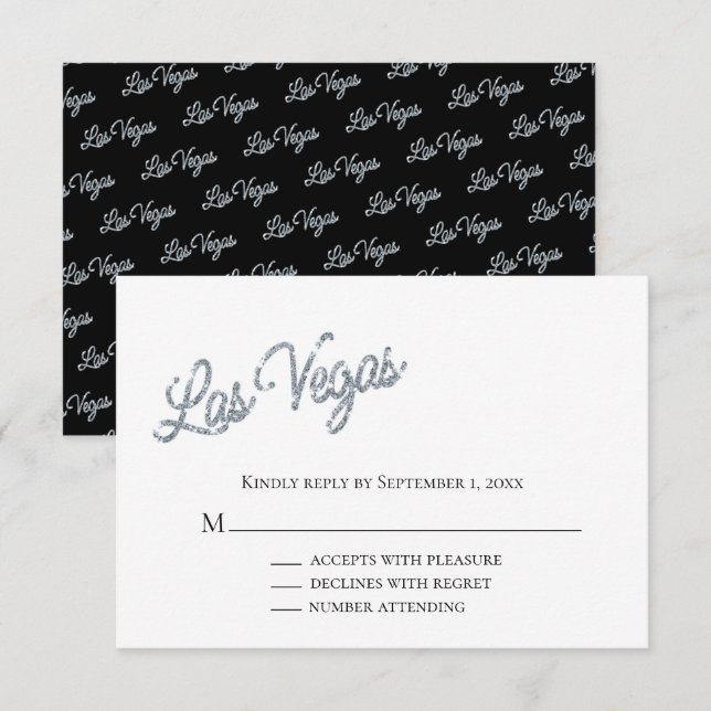 Invitación Silver Las Vegas Sparkles Wedding RSVP (Anverso / Reverso)