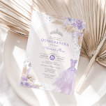 Invitación Silver Lilac Boho Floral Quinceañera 15th Birthday<br><div class="desc">The perfect invitation for your daughter's quinceañera is finally here! This chic and lovely lavender quinceañera invitation features soft pastel purple roses, an elegant princess ball gown, a sparkly silver tiara and tropical boho elements. Click the "customize further" button if you wish to re-arrange and format the style and placement...</div>