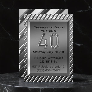 Invitación Silver Metallic 40 cumpleaños