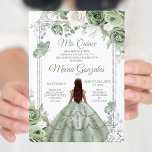 Invitación Silver Mis Quince Sage Green Floral Quinceañera<br><div class="desc">Invitación a Quinceañera Floral de Sage Green & Silver Quince Anos,  15º cumpleaños, </div>