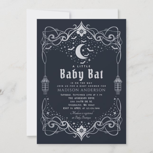 Invitación Silver Moon Bat Bat Bat Lantern Baby Shower (Anverso)
