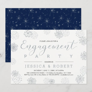 Invitación Silver & Navy Fiesta de Compromiso Simple Modern