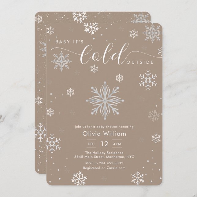 Invitación Silver Neutral Magic Winter Snowflake Baby Shower  (Anverso / Reverso)