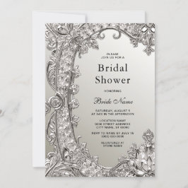 Invitación Silver Ornate Modern Bridal Shower