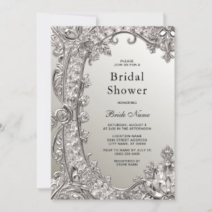 Invitación Silver Ornate Modern Bridal Shower