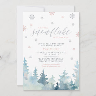 Invitación Silver & Pink   Baby Shower de Invierno Copo de Ni