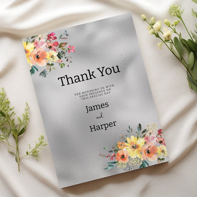 Invitación Silver pink orange mint floral theme Thank You (Silver pink orange mint floral theme Thank You )
