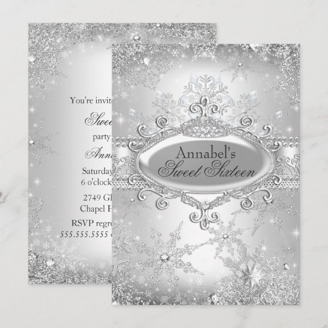 Invitación Silver Princess Winter Wonderland Sweet (Anverso / Reverso)
