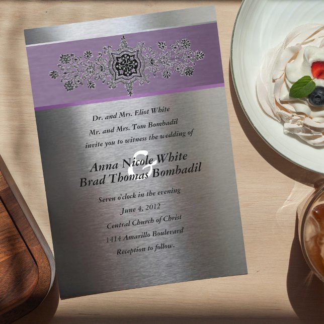 Invitación Silver Purple Metallic Wedding Invitation (Subido por el creador)