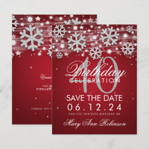 Invitación Silver Red 40 cumpleaños Save Date Winter