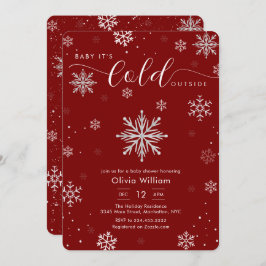 Invitación Silver Red Magical Winter Snowflake Baby Shower