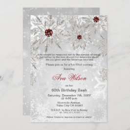 Invitación Silver Red Snowflakes Invierno 60 cumpleaños