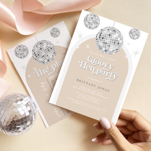 Invitación Silver Retro Disco Purpurina arco Hen Fiesta Weeke (Subido por el creador)