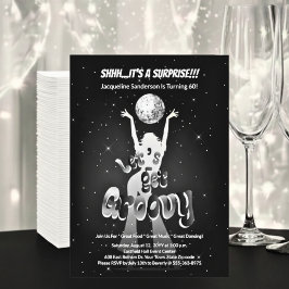 Invitación Silver Retro Let's Get Groovy 60th Birthday Party