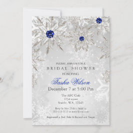 Invitación Silver Royal Blue Snowflakes Winter Bridal Shower