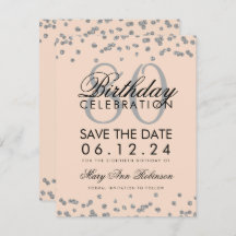 Silver Rubor Pink 80th Birthday Save Date Confetti