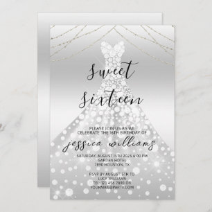 Invitación Silver Sequin Ball Gown Sweet 16 Cumpleaños