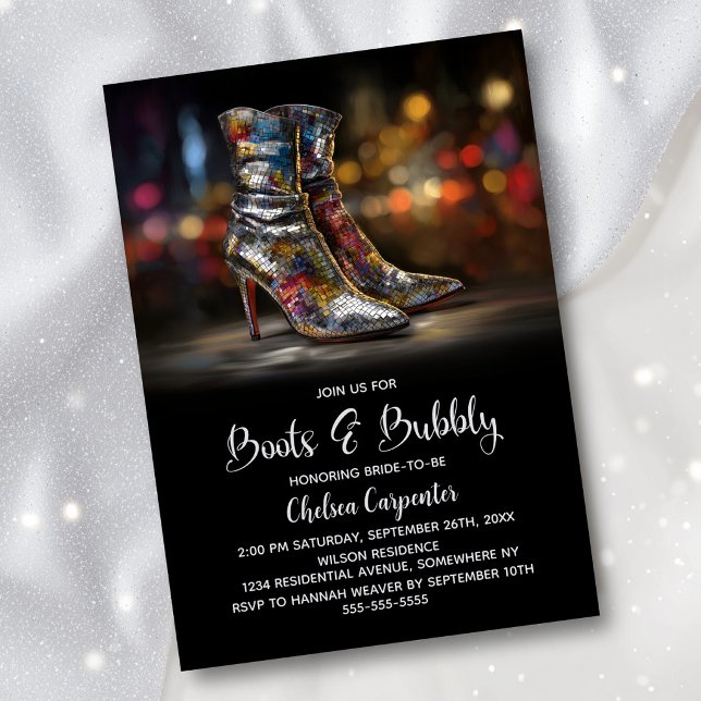 Invitación Silver Sequin Boots and Bubbly Bridal Shower (Subido por el creador)