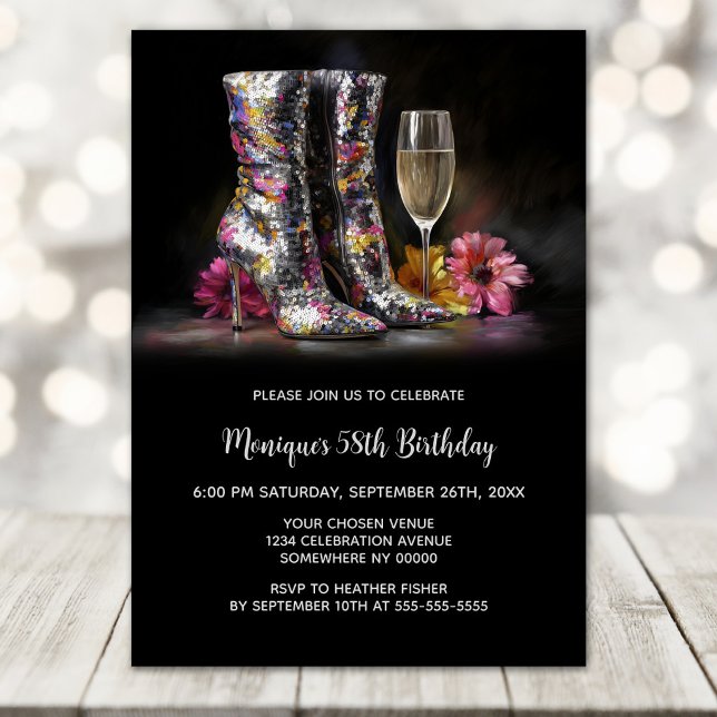 Invitación Silver Sequin Boots Any Age Birthday Party (Subido por el creador)