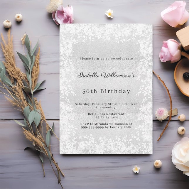 Invitación Silver snowflakes elegant winter birthday (Subido por el creador)