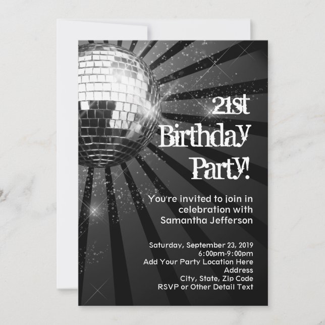 Invitación Silver Sparkle Disco Ball 21ª Fiesta de cumpleaños (Anverso)