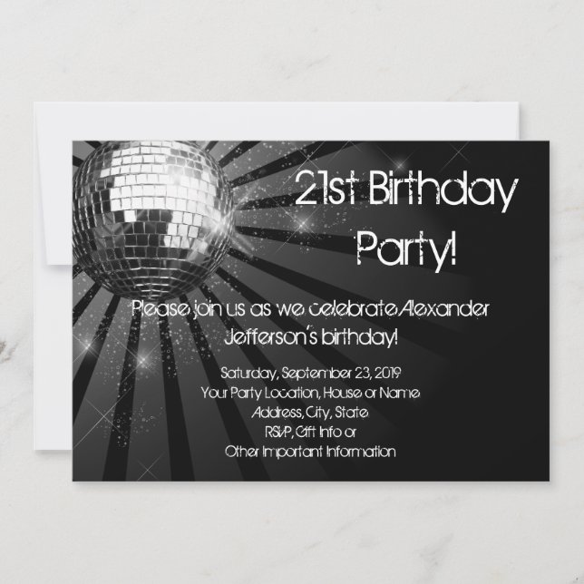 Invitación Silver Sparkle Disco Ball Personalizado fiesta de  (Anverso)