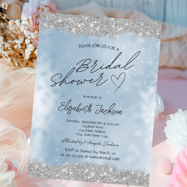 Invitación Silver Sparkle Glitter Blue Bridal Shower  (Subido por el creador)