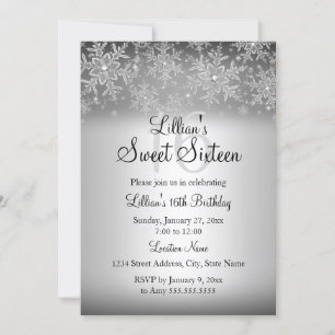 Invitación Silver Sparkle Snowflake Sweet 16
