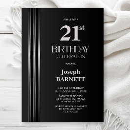 Invitación Silver Striped Black Grey 21st Birthday Party