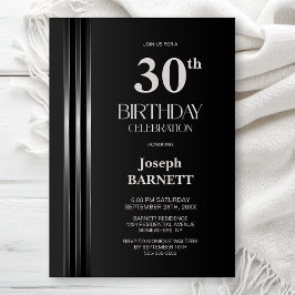 Invitación Silver Striped Black Grey 30th Birthday Party