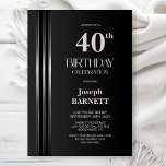 Invitación Silver Striped Black Grey 40th Birthday Party<br><div class="desc">Invite your friends and loved ones to your birthday celebration with this modern silver striped black and grey 40th birthday party invitation. The customizable text area in this invitation template allows you to include all the necessary details for your special birthday celebration, including the date, time, venue, and RSVP information....</div>