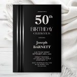 Invitación Silver Striped Black Grey 50th Birthday Party<br><div class="desc">Invite your friends and loved ones to your birthday celebration with this modern silver striped black and grey 50th birthday party invitation. The customizable text area in this invitation template allows you to include all the necessary details for your special birthday celebration, including the date, time, venue, and RSVP information....</div>