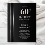 Invitación Silver Striped Black Grey 60th Birthday Party<br><div class="desc">Invite your friends and loved ones to your birthday celebration with this modern silver striped black and grey 60th birthday party invitation. The customizable text area in this invitation template allows you to include all the necessary details for your special birthday celebration, including the date, time, venue, and RSVP information....</div>