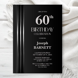 Invitación Silver Striped Black Grey 60th Birthday Party