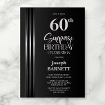 Invitación Silver Striped Black Grey 60th Surprise Birthday<br><div class="desc">Make the surprise unforgettable with this stylish silver striped black and grey surprise 60th birthday party invitation. The customizable text templates allow you to add the name of the honored guest, the secret party details, and the venue with ease. Your guest of honor will be in for a night of...</div>