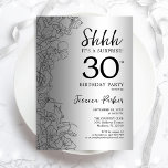 Invitación Silver Surprise 30 cumpleaños<br><div class="desc">Invitación a la fiesta de cumpleaños número 30 de Silver Surprise. Diseño femenino Glam con acentos botánicos y tipografía de escritura. Sencilla tarjeta de invitación floral perfecta para una elegante celebración de cumpleaños sorpresa femenina. Se puede personalizar a cualquier edad. Invitaciones Zazzle impresas o una plantilla imprimible digital de descarga...</div>