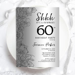 Invitación Silver Surprise 60º cumpleaños<br><div class="desc">Invitación a la fiesta de cumpleaños número 60 de Silver Surprise. Diseño femenino Glam con acentos botánicos y tipografía de escritura. Sencilla tarjeta de invitación floral perfecta para una elegante celebración de cumpleaños sorpresa femenina. Se puede personalizar a cualquier edad. Invitaciones Zazzle impresas o una plantilla imprimible digital de descarga...</div>