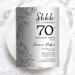 Invitación Silver Surprise 70th Birthday<br><div class="desc">Invitación a la fiesta de cumpleaños 70 de Silver Surprise. Diseño femenino Glam con acentos botánicos y tipografía de escritura. Sencilla tarjeta de invitación floral perfecta para una elegante celebración de cumpleaños sorpresa femenina. Se puede personalizar a cualquier edad. Invitaciones Zazzle impresas o una plantilla imprimible digital de descarga instantánea....</div>
