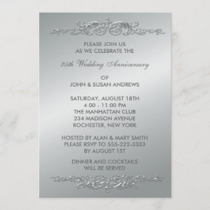 Invitación Silver Swirls 25º Aniversario Boda
