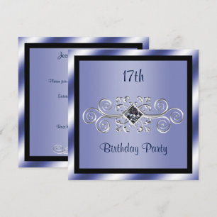 Invitación Silver Swirls & Diamond 17th Birthday Party