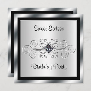 Invitación Silver Swirls & Diamond Sweet 16 Cumpleaños Party