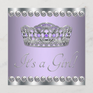 Invitación Silver Tiara Lavender Purple Baby Shower