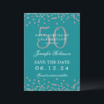 Invitación Silver Turquoise 50th Birthday Save Date & Details<br><div class="desc">Elegante diseño de la "Fiesta de los 50 Años" con falsos confeti purpurinas y texto de detalles. Fácil de usar y fácil de personalizar. ¡No te quedes sin el tuyo!</div>