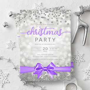 Invitación Silver Winam Company Xmas Purple Ribbon